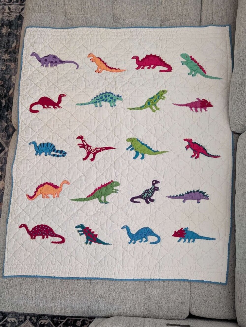 Garnet Hill Colorful Dinosaur 100% Cotton Crib Quilt